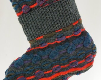 Christmas Stocking Wool Australia Kalaroo Coogi 3D Grey Hot Red Black Blue Purple OOAK Stretchy Recycled Repurposed Upcycled 1128