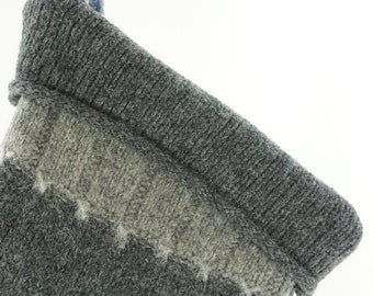 Christmas Stocking Wool Felt Steel Grey Denim Repurposed Winter Sweater Recycled Upcycled 344
