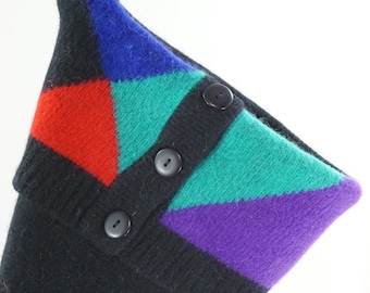 Christmas Stocking Angora Rabbit Felted Lambs Wool Black Red Blue Purple Green Repurposed Sweater Recycled  Upcycled 432