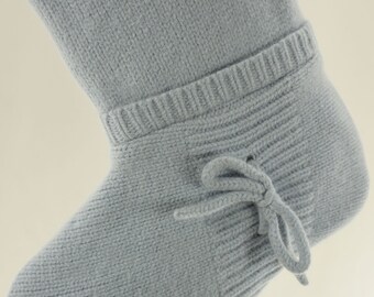 Christmas Stocking Baby Blue Soft Lambswool Felt OOAK Bow Tie Repurposed Apanage Sweater Recycled Upcycled 1111