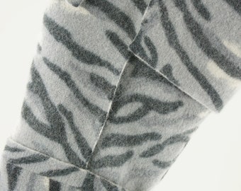 Christmas Stocking Animal Print Wool OOAK Grey White Snaps Repurposed Cache Dress Soft Recycled Upcycled 1123