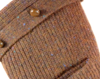 Christmas Stocking Felted Wool Brown Ribbed Knit Faux Leather 533