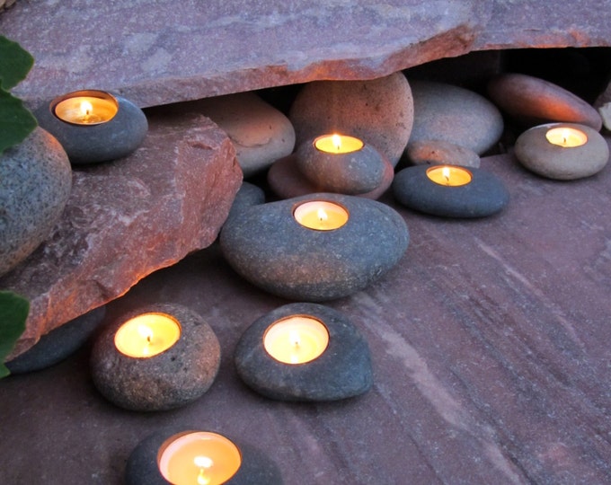 Tealight Rock Candle Holders set of 3 Etsy