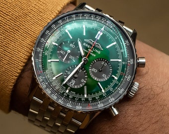 BREITLING Navitimer Chronograph Automatic Chronometer Green Dial Men's Watch Item No. AB0137241L1A1