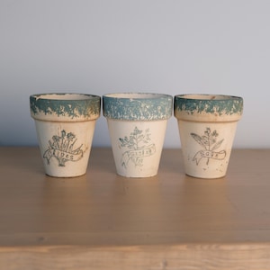 Vintage Ceramic Herb Planter Set, Parsley Chives Sage Pots, Cottage Kitchen Garden Decor