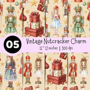 Nutcracker Christmas Patterns Bundle for Crafts | Vintage Holiday Digital Papers | Seamless Xmas PNG Set