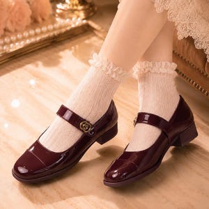 burgundy dress shoes ladies Womens + FREE SHIPPING Premium leather Ortho+rest Women Mary Janes Bunions