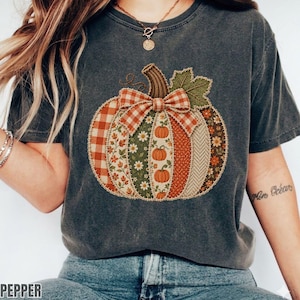 Faux Patchwork Pumpkin Shirt, Checkered Pumpkin Tee, Fall Thanksgiving Shirt, Comfort Colors