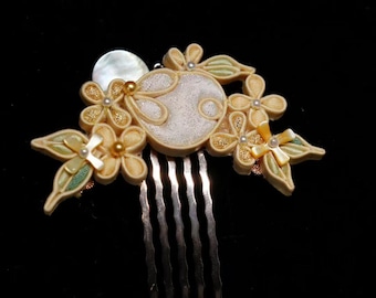 Osmanthus Rabbit Hair Comb, Floral Chinese Style Gold Hairpiece, Bridal Bun Accessory