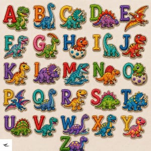 Dinosaur Alphabet Embroidered Patch, Cute Dino A-Z Iron On Letters, Custom Name Patches for Backpack, Jacket Patch, Back to School Boy Gift