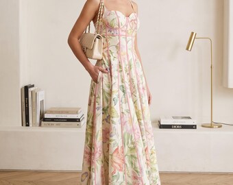 Boho Floral Maxi Dress for Women, Oversized Swing Gown, Irregular Hem Partywear