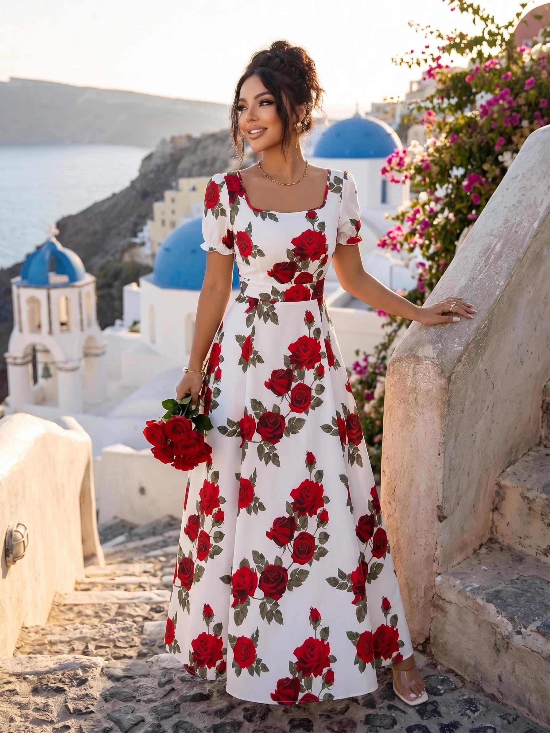 summer dress casual roses Rose Niulatu Blue A Line Option:3X Print atf-sm-3.27.25 Pink dress ensuring effortless care and