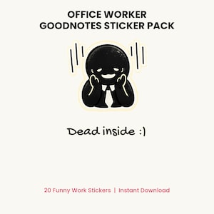 Zabawne naklejki do pracy dla GoodNotes, naklejki do planera „Dead Inside Office Worker”, pakiet naklejek z humorem korporacyjnym, 20 sarkastycznych memów