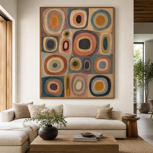 Mid Century Abstract Wall Art, Large Organic Shapes Canvas in Muted Earth Tones