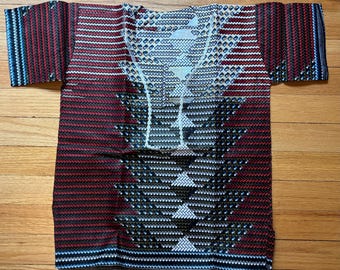 African Print Dashiki Tunic Top - Black Red White Blue Geometric Short Sleeve Shirt - Cultural Festival Casual Wear