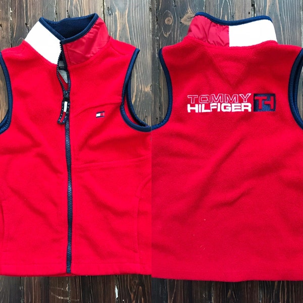 Tommy Hilfiger red fleece vest spellout streetwear vintage kids size 4T