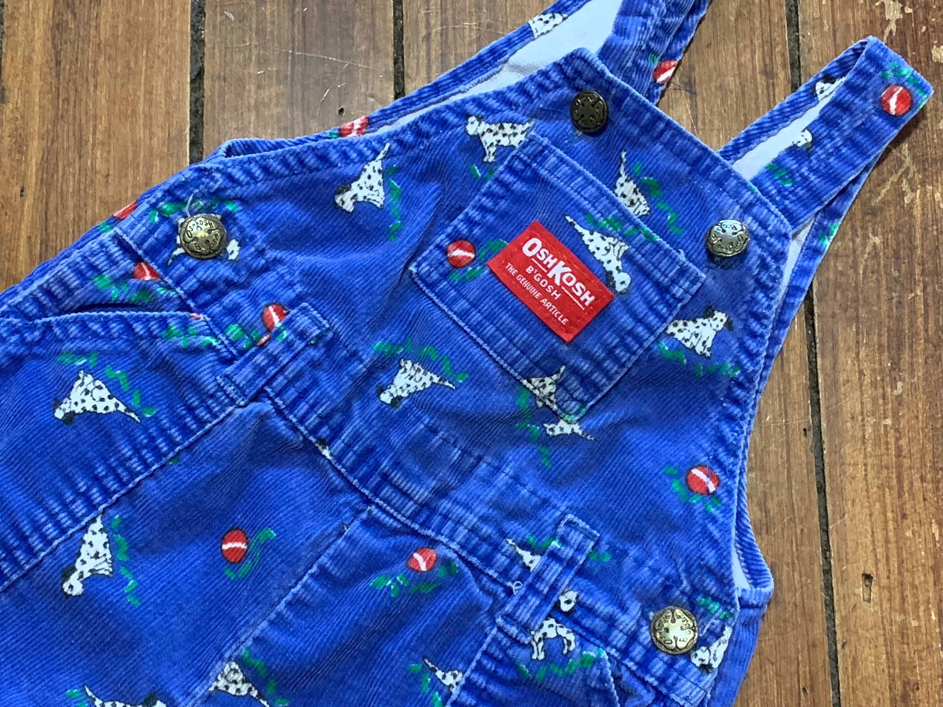 Vintage Oshkosh Overalls Blue Corduroy Dalmatian Dog Print Oshkosh