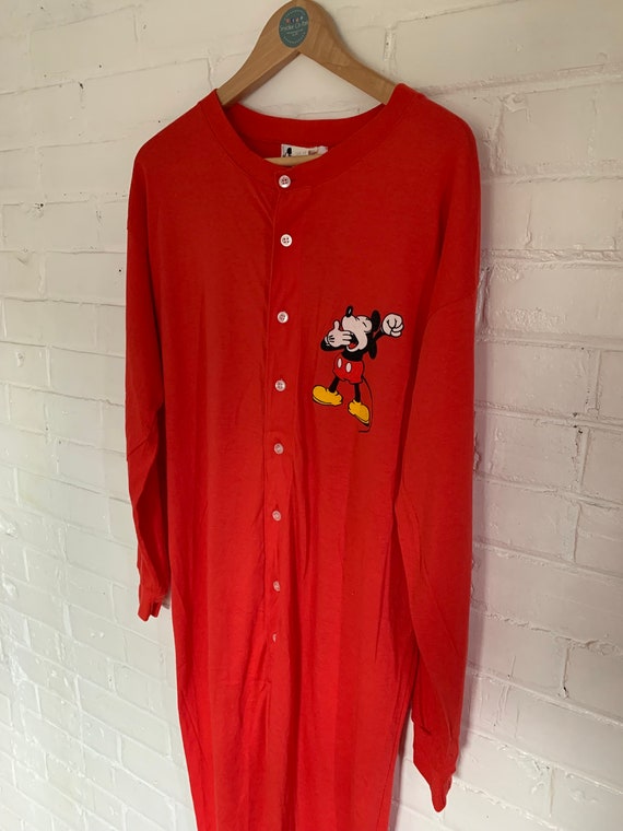 Vintage Mickey Mouse One Piece Pajamas With Buttflap Trap Door Onezie Romper Butt Flap Red Womens Large XL Etsy Canada