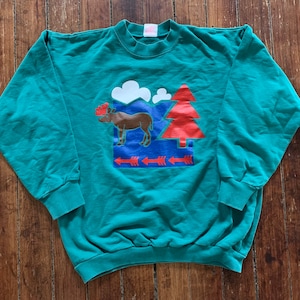 green wilderness outdoors camping crewneck sweatshirt moose tree - kids / boys large