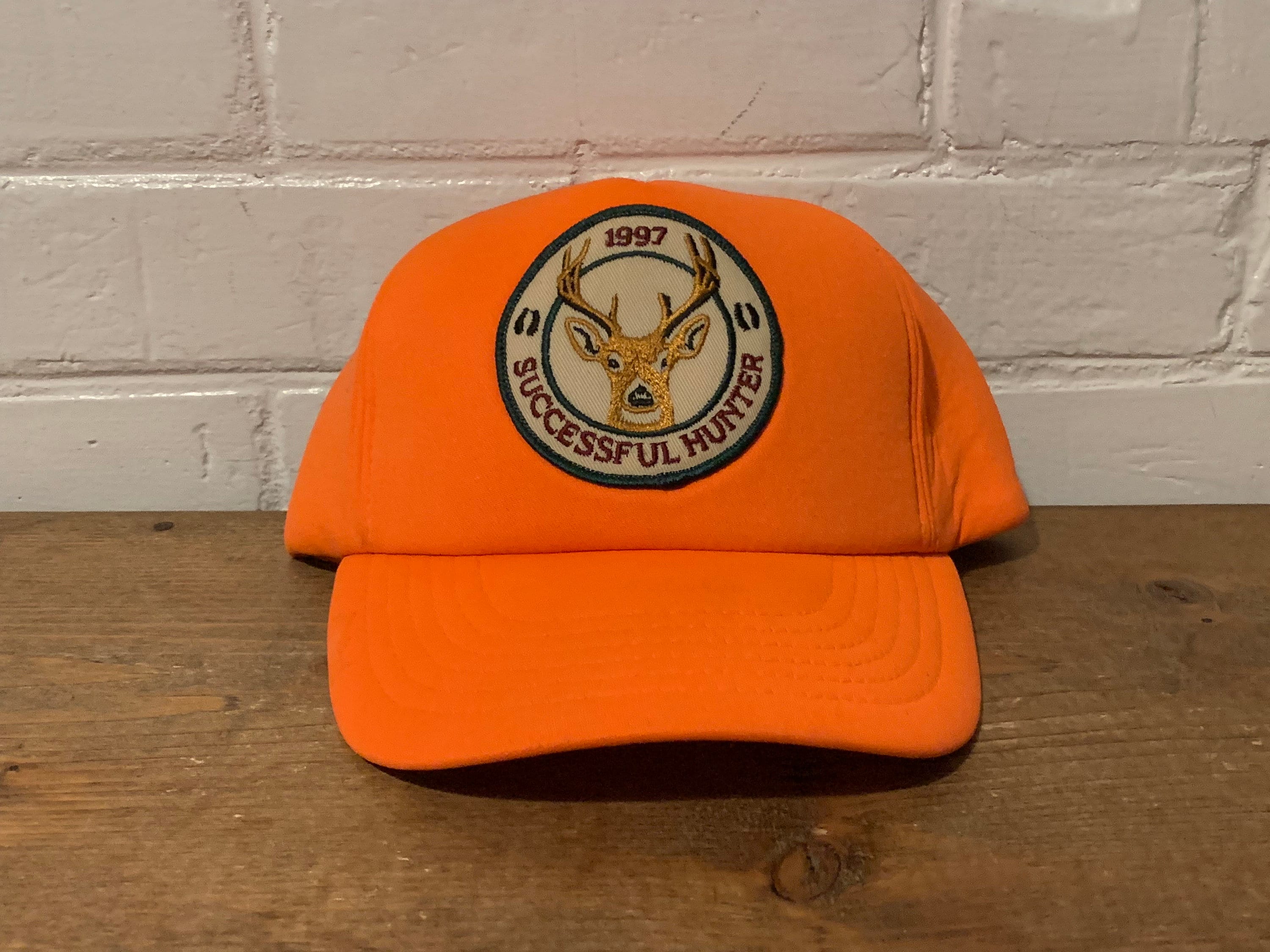 Vintage Fishing Hunting News Blaze Orange Snapback Trucker Hat Adjustable  Clean 