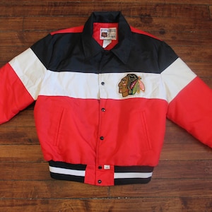 Chicago Blackhawks satin jacket vtg NHL hockey shain vintage XL