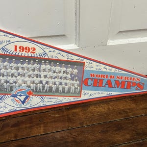 1992 Toronto Blue Jays World Series Champs MLB Baseball Champions Pennant vintage sports collectible wall decor sign roster photo