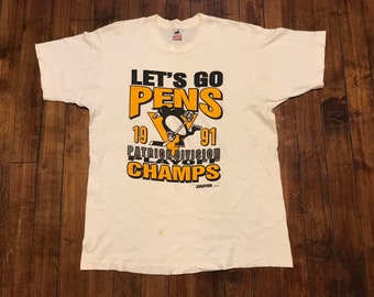 T-shirt de départ des Penguins de Pittsburgh, 1991, tee-shirt graphique blanc de la LNH, hockey de la LNH, coupe Stanley, adulte XL mince