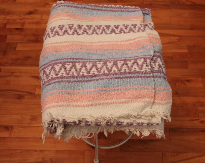 Aztec Picnic Blanket Pink and Blue /// Woven Throw Blanket Etsy