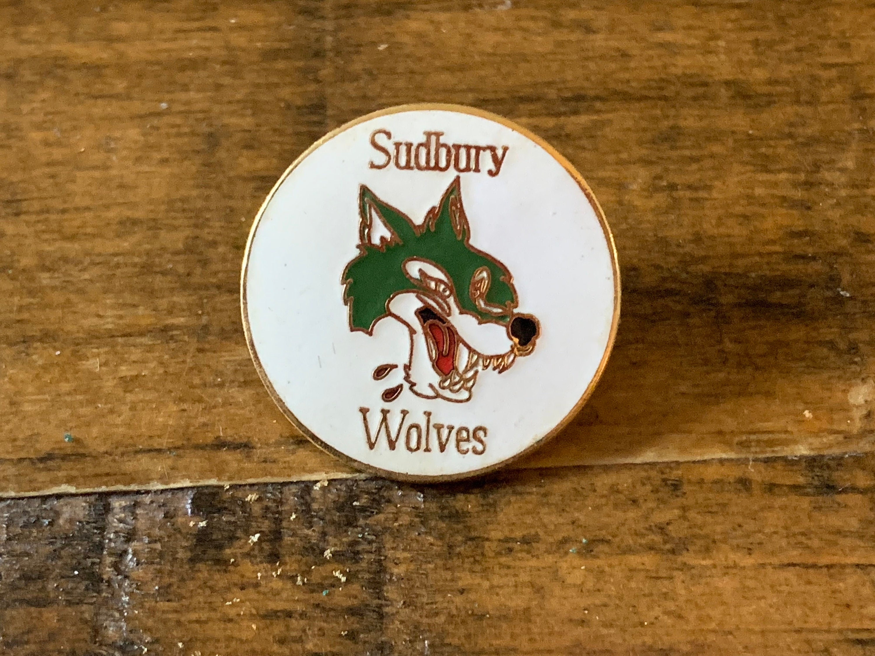 Vintage Sudbury Wolves Enamel Lapel Pin OHL Hockey