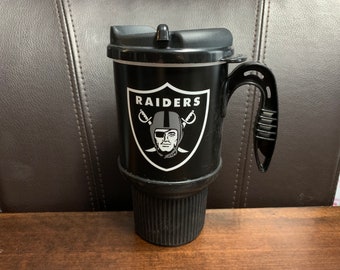 Oakland Raiders plastic travel mug coffee cup hot liquid Los Angeles Raiders NFL football