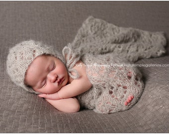 Handknit wrap, Lace wrap and bonnet , knit wrap, photo prop, baby wrap, set wrap and bonnet,