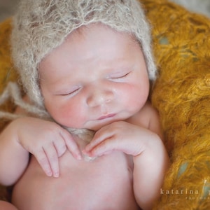 Lace Newborn Bonnet, Knit lace bonnet image 1