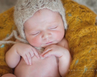 Lace Newborn Bonnet, Knit lace bonnet