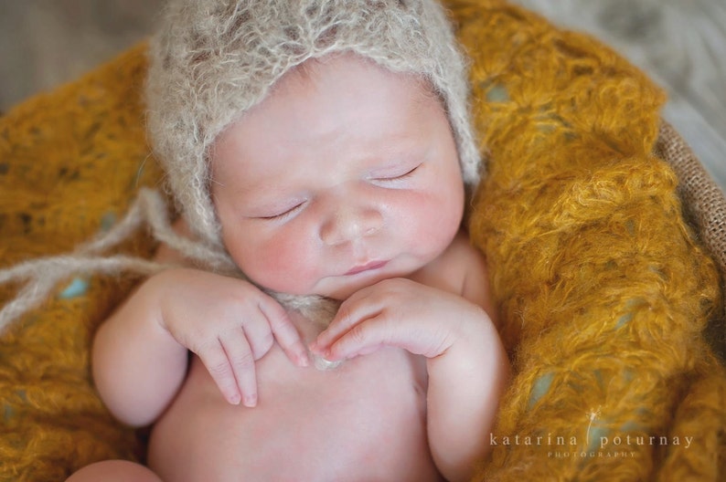 Lace Newborn Bonnet, Knit lace bonnet image 1