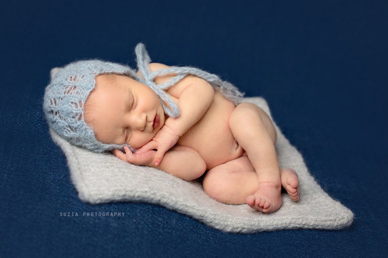 Lace Newborn Bonnet, Knit lace bonnet image 4