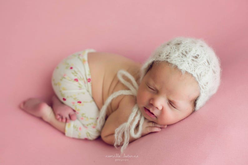 Lace Newborn Bonnet, Knit lace bonnet image 2