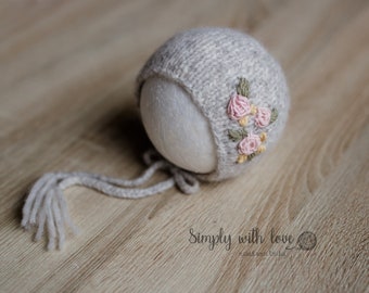 Newborn knitted bonnet , RTS props