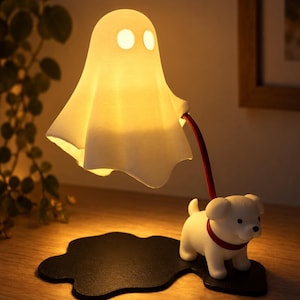 Spökpromenerande hundlampa ljusstake, 3D-tryckt Halloween nattlampa, söt valpdekoration, läskig spökhundgåva