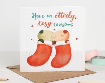 Otters in Stockings Christmas Card