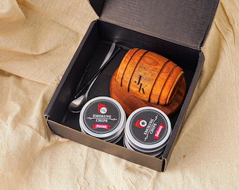 Gepersonaliseerde houten whiskyrokerset, gegraveerde wijncadeaus met geschenkdoos voor echtgenoot, vader stalknecht, aangepaste cocktail bourbonrokerset.