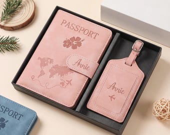 Personalized Passport Holder & Luggage Tag Set, Custom Travel Wallet with Name,Initial Honeymoon Passport Case,RFID Protection for Travelers