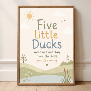 Five Little Ducks Nursery Print | Nursery Rhyme Wall Art | Duck Nursery Decor | Children's Bedroom Poster | Baby Gift | Pastel Print