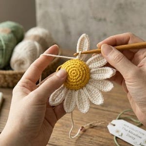 Virkade Daisy Flower Pattern, Amigurumi Tutorial, Nybörjarvänlig PDF