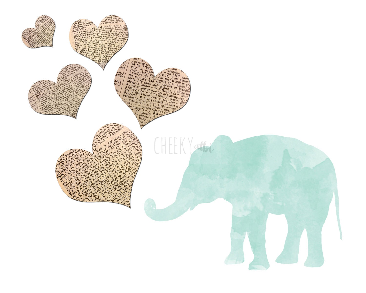 Printable Mint Green Vintage Dictionary Art Elephant Etsy
