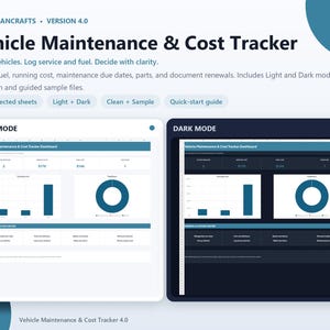 Vehicle Maintenance Spreadsheet, Car Service Fuel Expense Repair Renewal Dashboard, Excel Google Sheets Tracker
