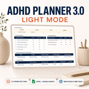 ADHD Planner Spreadsheet, Focus Sprints, Time Estimator (Excel Google Sheets)