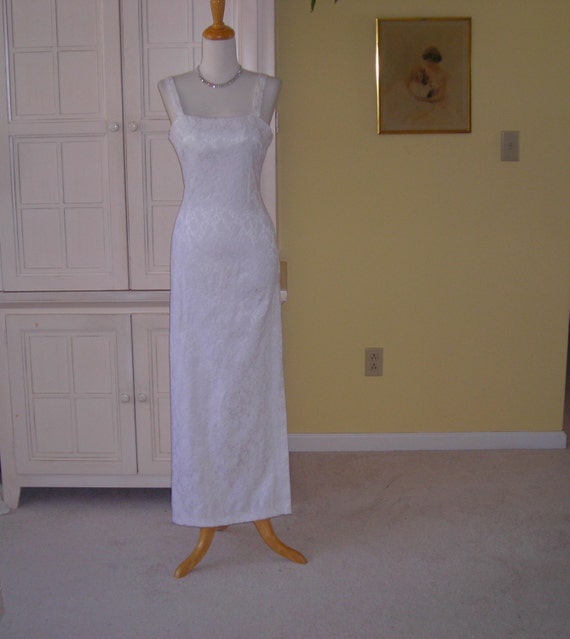 70er Jahre Weisses Brokat Langes Abendkleid Brautkleid Etsy