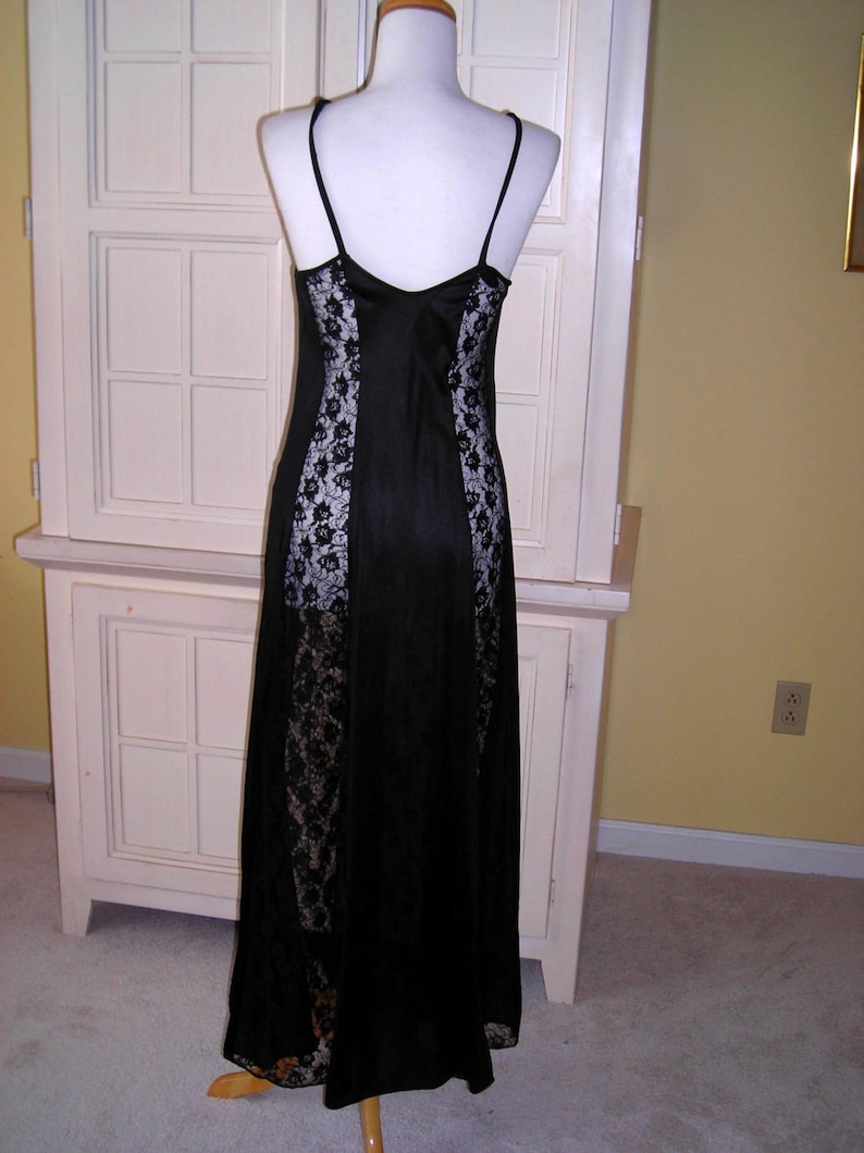 50's long black nylon sexy nightgown peek-a-boo black | Etsy
