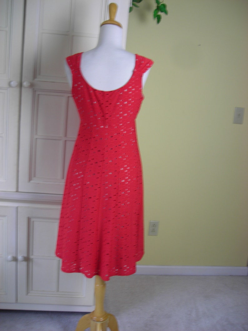 nylon lined in tan sleeveless 70s Red eyelet dress