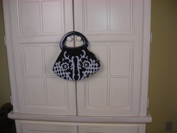 90's Cache beaded purse, black and white, handbag,